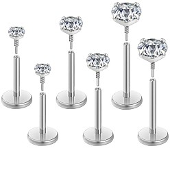 Нержавеющая Сталь Цвет 316l хирургическая нержавеющая сталь паве прозрачный кубический цирконий плоские круглые лабреты с внутренней резьбой, цвет нержавеющей стали, 7x4 мм, штифты : 4 мм