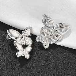 Нержавеющая Сталь Цвет 304 женские серьги-гвоздики из нержавеющей стали, двойная бабочка, цвет нержавеющей стали, 27.5x24 мм