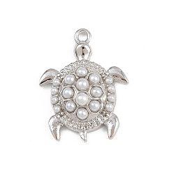 Платина Подвески из искусственного жемчуга в виде черепахи из латуни и АБС, стойки покрытие, долговечный, без кадмия и без свинца, платина, 21x16.5x6 мм, отверстие : 1.4 мм