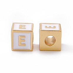 Letter E Стойки покрытие латунь эмаль бисер, без кадмия, без никеля и без свинца, реальный 18 k позолоченный, куб с письмом, серый, letter.e, 6x6x6 мм, отверстие : 2.5 мм