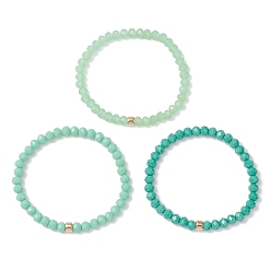 Средний Аквамарин 3шт. браслеты-рондели из граненого искусственного нефрита и непрозрачного стекла с эластичными бусинами для женщин, средний аквамарин, внутренний диаметр: 2 дюйм (5 см)