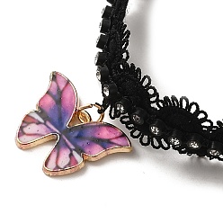 Mariposa Gargantillas de encaje de poliéster, con el colgante del esmalte de la aleación, flor, mariposa, 13.78 pulgada (35 cm)