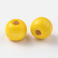 Желтый Натуральные кленовые бусины, окрашенные, круглые, желтые, 16x15 мм, отверстие : 4 мм, Около 820 шт / 1000 г
