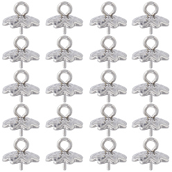 Нержавеющая Сталь Цвет 120шт. нержавеющая сталь скобы для крепления колышков, подвесные поручительства для половины просверленных бус, 8-лепесток, цветок, цвет нержавеющей стали, 8~8.5x7.5x7.5 мм, отверстие : 1.2 мм, штифты : 0.6 мм