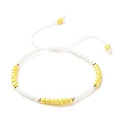 Yellow Glass Seed Beaded Bracelet, Adjustable Bracelet for Women, Yellow, Inner Diameter: 2-3/8~3-3/4 inch(5.9~9.6cm)