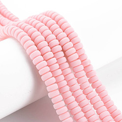 Pink Полимерной глины ручной работы бисер нитей, для поделок ювелирных изделий, плоско-круглые, розовые, 6~7x3 мм, отверстие : 1.5 мм, около 113~116 шт / нитка, 15.55 дюйм ~ 16.14 дюйм (39.5~41 см)