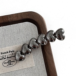 Черный Цвет Металла Сплав с пластиковыми заколками для волос из кожи аллигатора, сердце, металлический черный , 70x20 мм