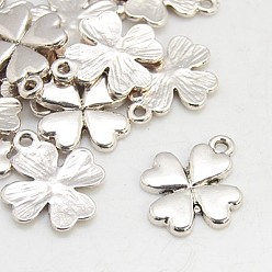 Серебро Подвески из сплава в тибетском стиле , клевер, без кадмия и без свинца, серебряные, 21x17.5x2.5 мм, отверстие : 1.5 мм