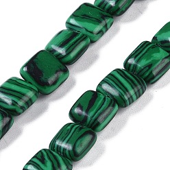 Malachite Perles synthétiques malachite brins, carrée, 8.5x8.5x5mm, Trou: 1.6mm, Environ 50 pcs/chapelet, 16.34'' (41.5 cm)