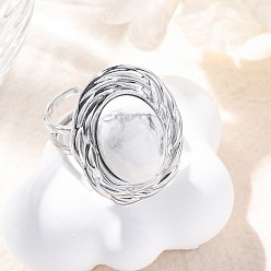 Говлит Овальные перстни из натурального говлита, 304 из нержавеющей стали Манжета кольца для женщин, цвет нержавеющей стали, овальный : 22x17.5 mm, регулируемый