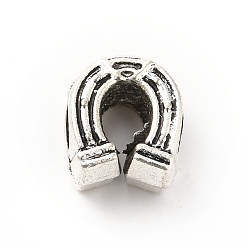 Antik Silber Farbe Tibetische Stil Legierung Großlochperlen, Großloch perlen, Hufeisen, Antik Silber Farbe, 11x9x7 mm, Bohrung: 4.7 mm, ca. 490 Stk. / 500 g