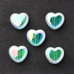 Весенне-зеленый УФ-покрытие радужными переливающимися акриловыми бусинами, сердце, весенний зеленый, 12.5x15x8 мм, отверстие : 3.7 мм