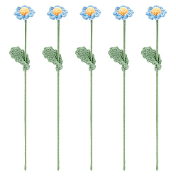 Light Sky Blue Handmade Crochet Cotton Artificial Flower, with Iron Wire, for Wedding Home Decorations, Light Sky Blue, 408x40x38mm