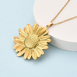 Настоящее золото 18K 304 подвесные из нержавеющей стали ожерелья, подсолнечника, ионное покрытие (ip), реальный 18 k позолоченный, 17.72~18.11 дюйм (45~46 см)