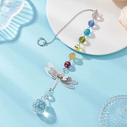 Разноцветный Подвесные ловцы солнца в виде стрекоз из стекла с чакрами и латуни., для садовых оконных украшений, красочный, 295 мм