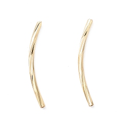 Настоящее золото 18K Стойки обшивки бисером латунной трубки, изогнутые бусины фантазийной огранки, долговечный, без кадмия и без свинца, реальный 18 k позолоченный, 25x1.5 мм, отверстие : 0.8 мм