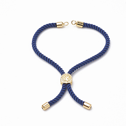 Marine Blue Nylon Twisted Cord Bracelet Making, Slider Bracelet Making, with Brass Findings, Golden, Marine Blue, 8.7 inch~9.3 inch(22.2cm~23.8cm), 3mm, hole: 1.5mm