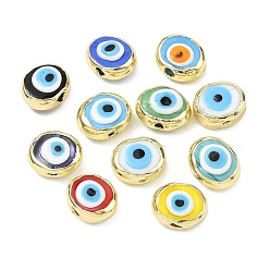 (52) Непрозрачная лаванда Ручной зло бусины глаз, плоско-круглые, с латунным, стойки покрытие, разноцветные, 20.5~21x16~17x9~12 мм, отверстие : 3.5~4 мм
