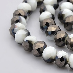 Black Plated Half Plated Faceted Rondelle Imitation Jade Glass Beads Strands, Black Plated, 10x8mm, Hole: 1mm, about 62pcs/strand, 19 inch