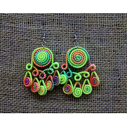 Лайм Серьги-подвески из железного полиэстера, спиральный цветок, платина, желто-зеленые, 65 мм