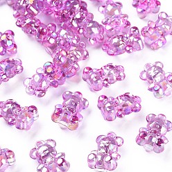 Orchidéeée Moyen Pendentifs acryliques transparents , de couleur plaquée ab , ours, moyen orchidée, 20x13.5x10.5mm, Trou: 1.4mm, environ400 pcs / 500 g