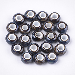 Седло Коричневый Фарфоровые бусины ручной работы, фантазии античного стекла фарфора, бусины с большим отверстием, рондель, седло коричневый, 15x8 мм, отверстие : 6 мм