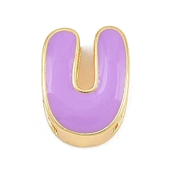 Letter U Laiton perles d'émail, sans cadmium et sans plomb, crémaillère plaquage, plaqué longue durée, réel 18 k plaqué or, lettre u, 14x11x6mm, Trou: 3x11mm