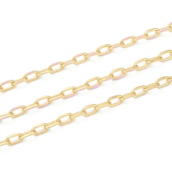 Plum Handmade Golden Brass Enamel Link Chains, Cable Chains, with Spool, Soldered, Long-Lasting Plated, Oval, Plum, 7x4x1mm, 32.8 Feet(10m)/roll