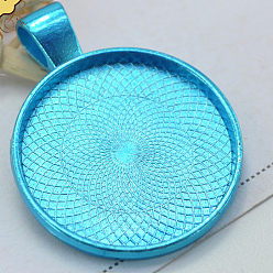 Светло-Голубой Электрофорез настройки кабошон Сплав, плоско-круглые, Небесно-голубой, лоток : 25 мм, 35.5x27.5x5.5 мм, отверстие : 4.5x6 мм