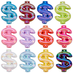 Mixed Color 50Pcs UV Plating Acrylic Beads, AB Color, Dollar, Mixed Color, 22.5x16.5x7mm, Hole: 3mm