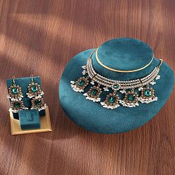 Морско-зеленый Прямоугольный сплав стекла колье и серьги комплекты для женщин, цвета морской волны, 500 мм