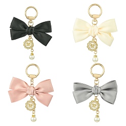 (52) Непрозрачная лаванда 4 шт. 4 цвета имитация жемчуга и банта и плоские круглые подвески сплава брелки для украшений, розовый, черный, серый и белый, разноцветные, 11.5x9 см