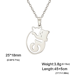 Нержавеющая Сталь Цвет Не тускнеющие цепочки из нержавеющей стали с подвеской в виде обнимающегося кота для мужчин и женщин, цвет нержавеющей стали, 17.72 дюйм (45 см)