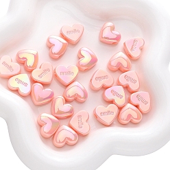 Легкий Лосось 5 акриловые бусины, имитирующие жемчуг, сердце со словом улыбка, Перламутровые покрытием, светлый померанцевый, 17x14 мм, отверстие : 3 мм