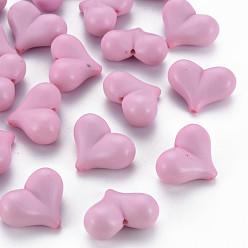 Pearl Pink Opaque Acrylic Beads, Heart, Pearl Pink, 17x22x10mm, Hole: 1.4mm, about 255pcs/500g