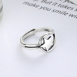 Звезда 925 кольцо на палец регулируемое, серебро, античное серебро, звезда, внутренний диаметр: 16~19 мм