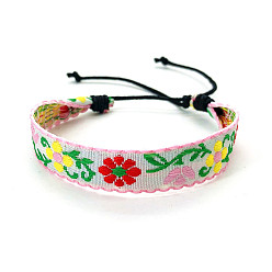 White Bohemia Polyester Braided Flat Cord Bracelet, Adjustable Bracelet for Women, White, 6-1/2~9-7/8 inch(16.5~25cm)