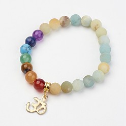 Амазонит Браслеты из абазонита из бисера, драгоценный камень бисером браслеты шарма, со сплавочной фурнитурой, матовые, ом символ, 2 дюйм (50~53 мм)