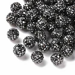 Hematite Pave Disco Ball Beads, Polymer Clay Rhinestone Beads, Round, Hematite, PP13(1.9~2mm), 6 Rows Rhinestone, 10mm, Hole: 1.5mm