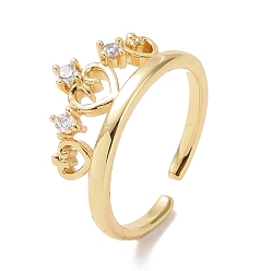 Настоящее золото 18K Открытое кольцо с тройным сердцем из прозрачного циркония, украшения из латуни для женщин, без кадмия и без свинца, реальный 18 k позолоченный, размер США 6 1/2 (16.9 мм)