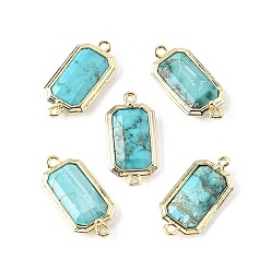 Говлит Окрашенный натуральный говлит граненый прямоугольник соединительные подвески, с фурнитурой латунной золотого тона, стойки покрытие, бирюзовые, 22.5~23.5x11x3.5 мм, отверстие : 1.6 мм