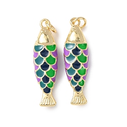 Разноцветный Латунь эмаль подвески, рыбы прелести, без кадмия и без свинца, стойки покрытие, долговечный, с целью перехода в кольце, реальный 18 k позолоченный, красочный, 28.5x8x6 мм, отверстие : 3 мм
