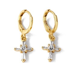 Прозрачный Латунные микро проложить серьги обруча кубического циркония, перекрестной, золотые, прозрачные, 26x20 мм