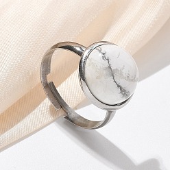 Говлит Полукруглые перстни из натурального говлита, 304 регулируемые кольца из нержавеющей стали для женщин, круглый : 14 мм, размер США 7 1/4 (17.5 мм)