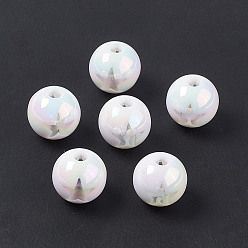 Прозрачный УФ-покрытие радужными переливающимися акриловыми бусинами, круглые с рисунком звезд, прозрачные, 15 мм, отверстие : 3.7 мм