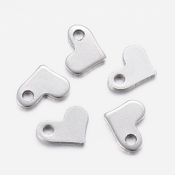 Stainless Steel Color Tarnish Resistant 304 Stainless Steel Charms, Chain Extender Teardrop, Heart, Stainless Steel Color, 6x8.5x1mm, Hole: 1.2mm