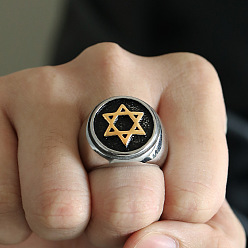 Золотой & Цвет Нержавеющей Стали Узор «Звезда Давида» 304 перстни из нержавеющей стали для мужчин, золотые и нержавеющая сталь цвет, размер США 8 (18.1 мм)
