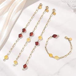 Янтарный Браслеты из натуральных янтарных бусин., 304 женские браслеты-цепочки со скрепками из нержавеющей стали, ромб, 7.64 дюйм (19.4 см)