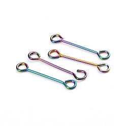 Rainbow Color Ion Plating(IP) 304 Stainless Steel Eye Pins, Double Sided Eye Pins, Rainbow Color, 16x0.6mm, Hole: 1mm
