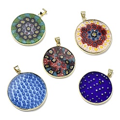 Золотой Подвески лэмпворк ручной работы, круглые, с латунными аксессуарами, золотые, 34~39x29~34x3.5 мм, отверстие : 4x5 мм